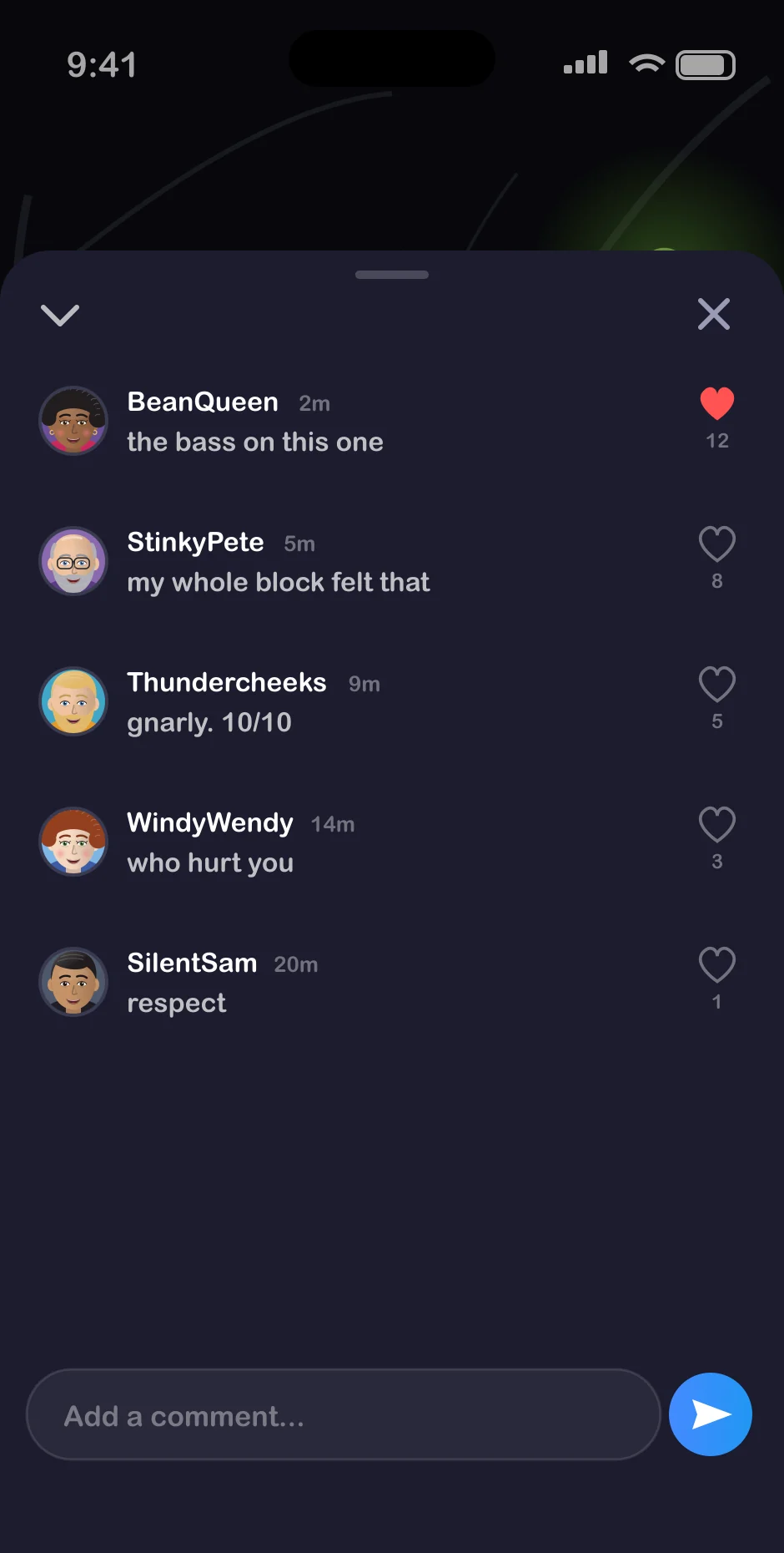 Comments on a Hotspot fart from BeanQueen, StinkyPete, Thundercheeks and more, each with its own likes, and an Add a comment box