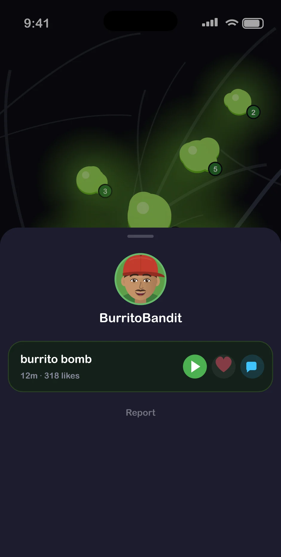 A Hotspot fart from BurritoBandit called burrito bomb, with play, like and comment buttons